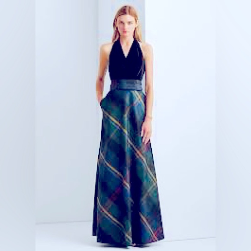 Ralf Lauren Plaid Taffeta Ball Gown, With Black Velour Halter Top. Never Worn!